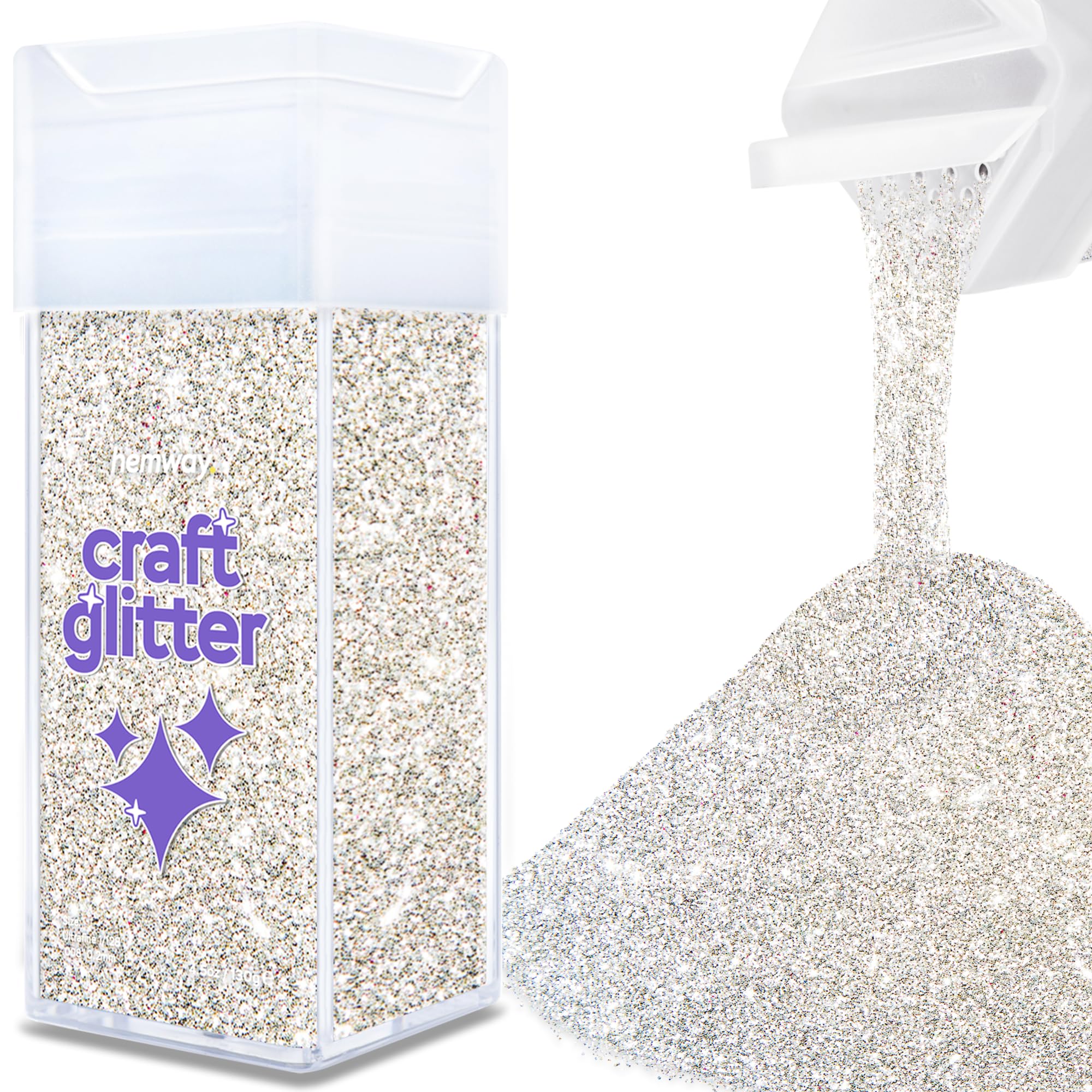 Hemway Glitter Shaker Silver 110g Ultrafine, Craft Glitter Shaker for Resin & Epoxy Crafts, Christmas Art Supplies, Nail, Body, Face, Eye, Festival, Crafting, Slime, Sparkle