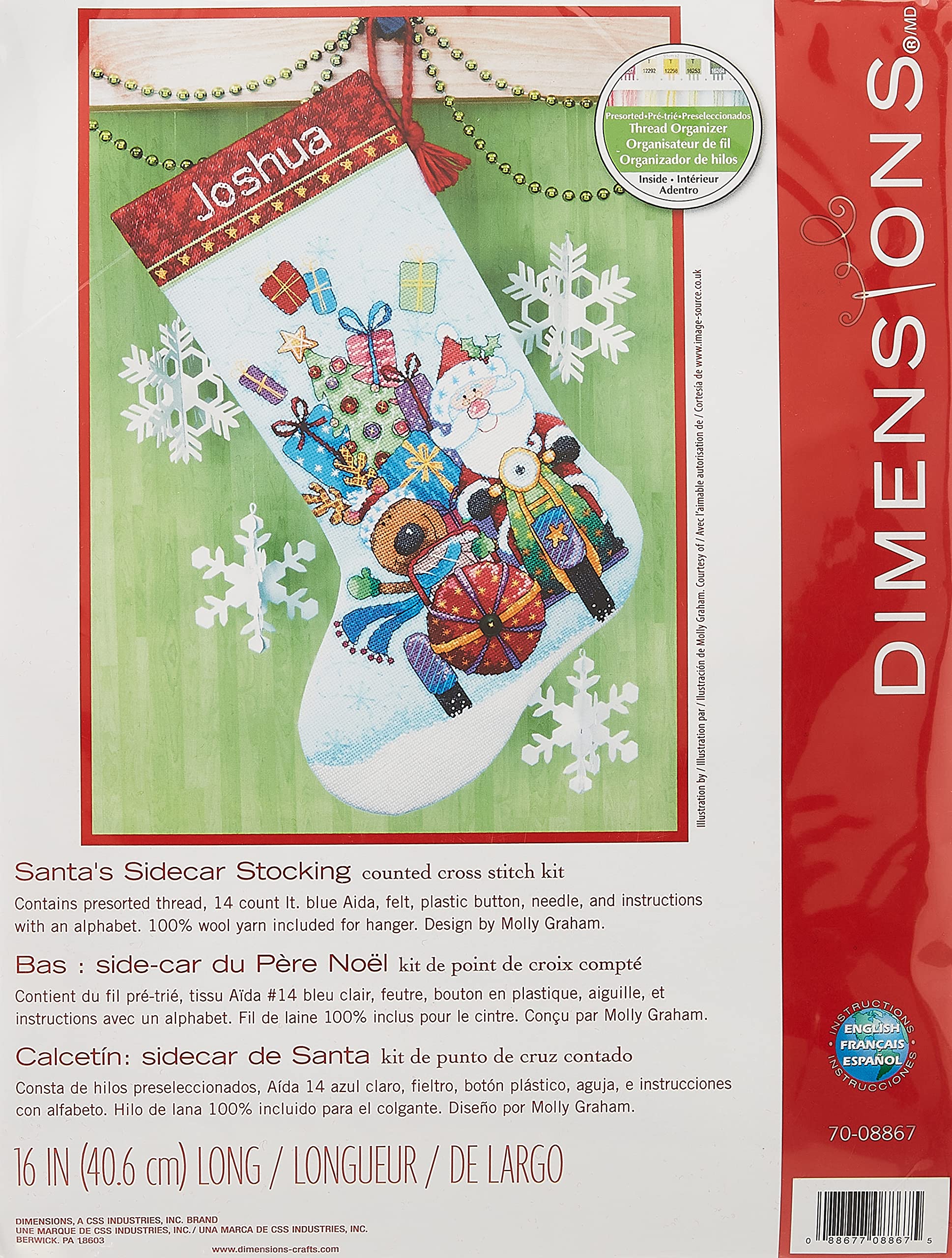 SANTA'S SIDECAR STOCKING counted cross stitch kit