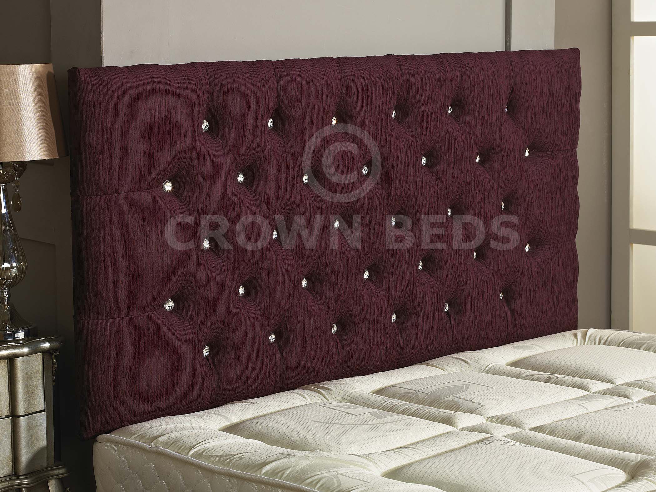 CROWNBEDSUK CHESTERFIELD DIAMANTE BUTTON HEADBOARD IN 2ft5,3ft,4ft,4ft6,5ft,6ft !!!!NEW!!!! (AUBERGINE, 6FT (SUPER KINGSIZE) DIAMANTE)