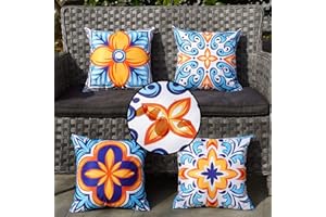 ONWAY Outdoor Pillow Covers Waterproof 16x16 Set of 4 Floral Boho Decorative Throw Cushion Cover Farmhouse Pillows for Bench Couch Patio Furniture