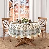 Elrene Home Fashions Nomad Harvest Block Print Fall/Thanksgiving Round Tablecloth, 70"x70"