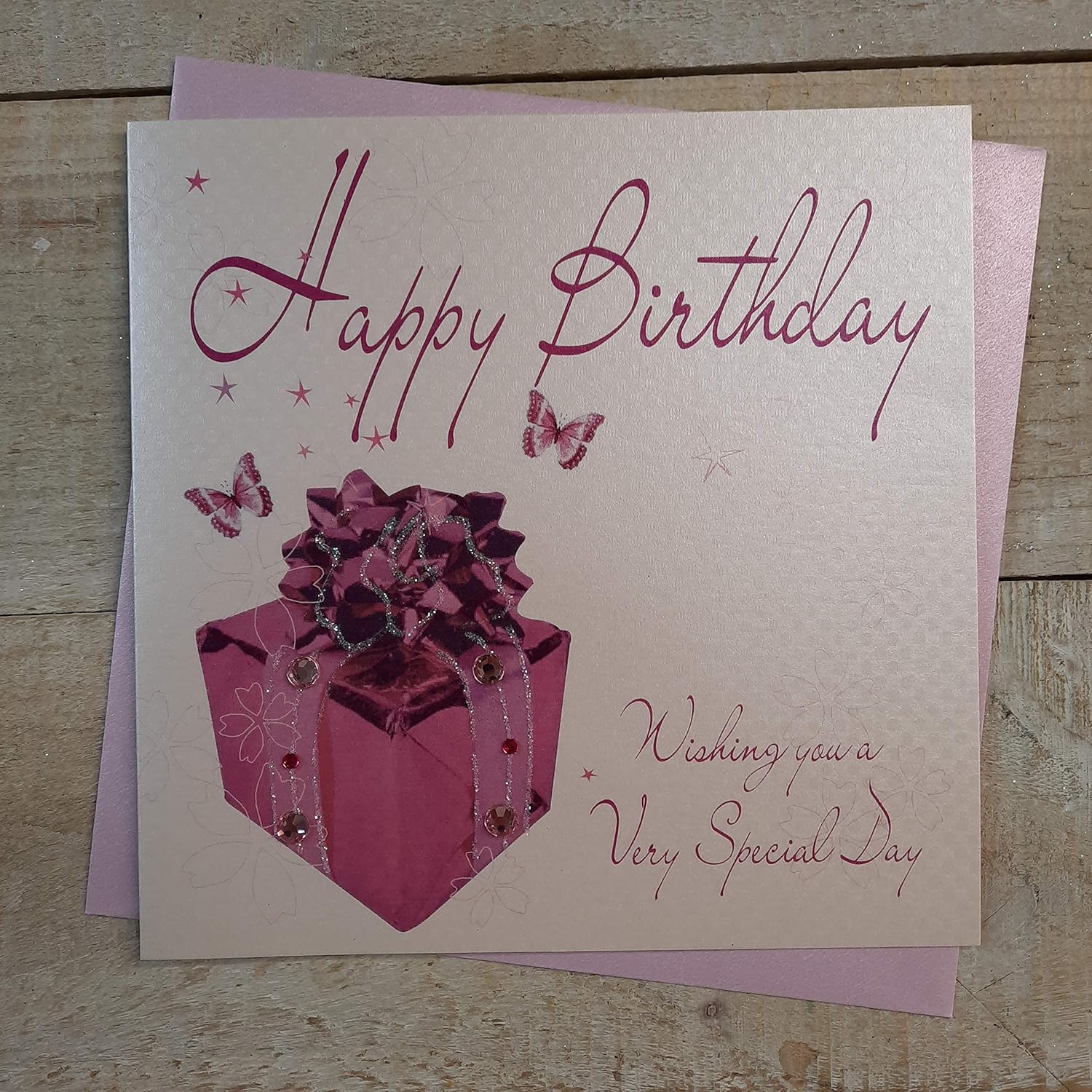 WHITE COTTON CARDS WB187 Present Happy Birthday Handmade Birthday Card, White NEW, 16cm x 16cm