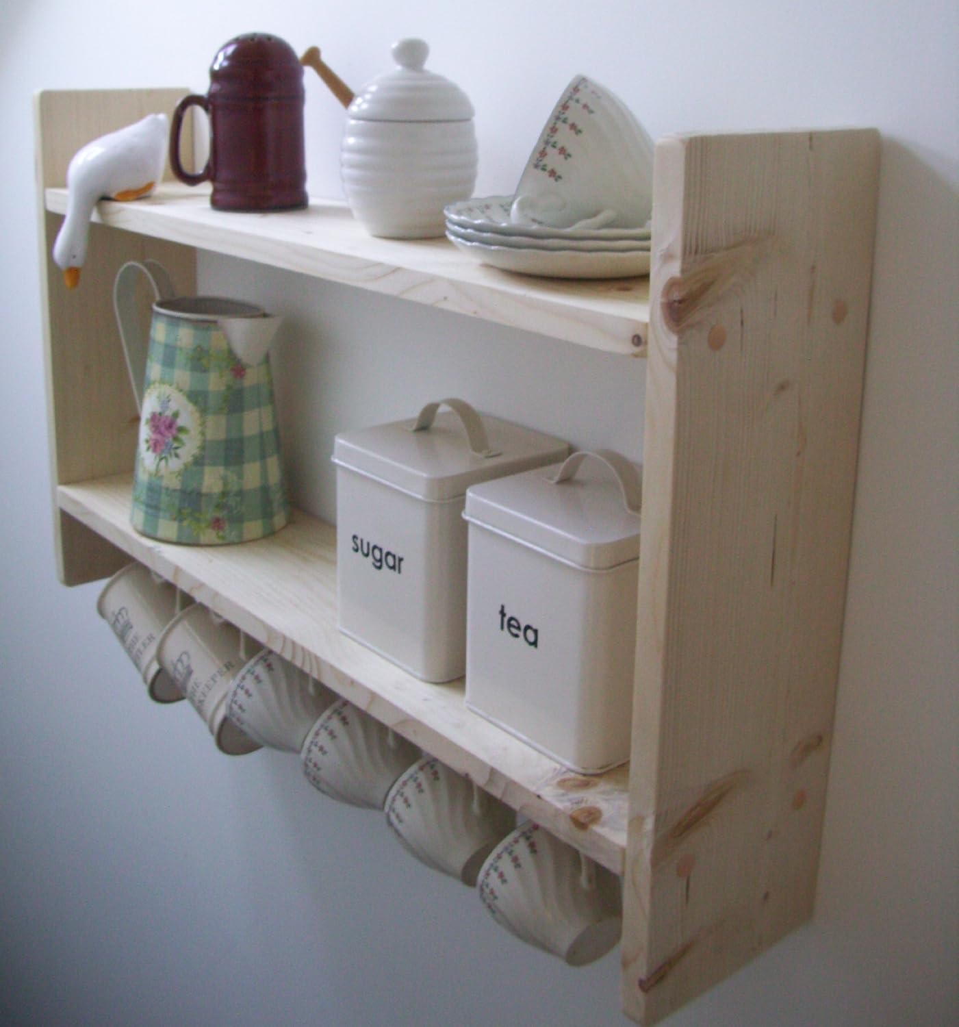 Large Country Pine Shelves With Cup Hooks Spice Rack Kitchen