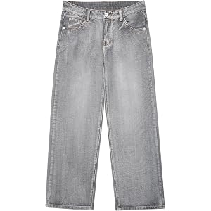 Lanscadran Boys Baggy Jeans - Relaxed Fit Wide Leg Denim Pants, Vintage Skater Style Streetwear for Kids and Teen Boys