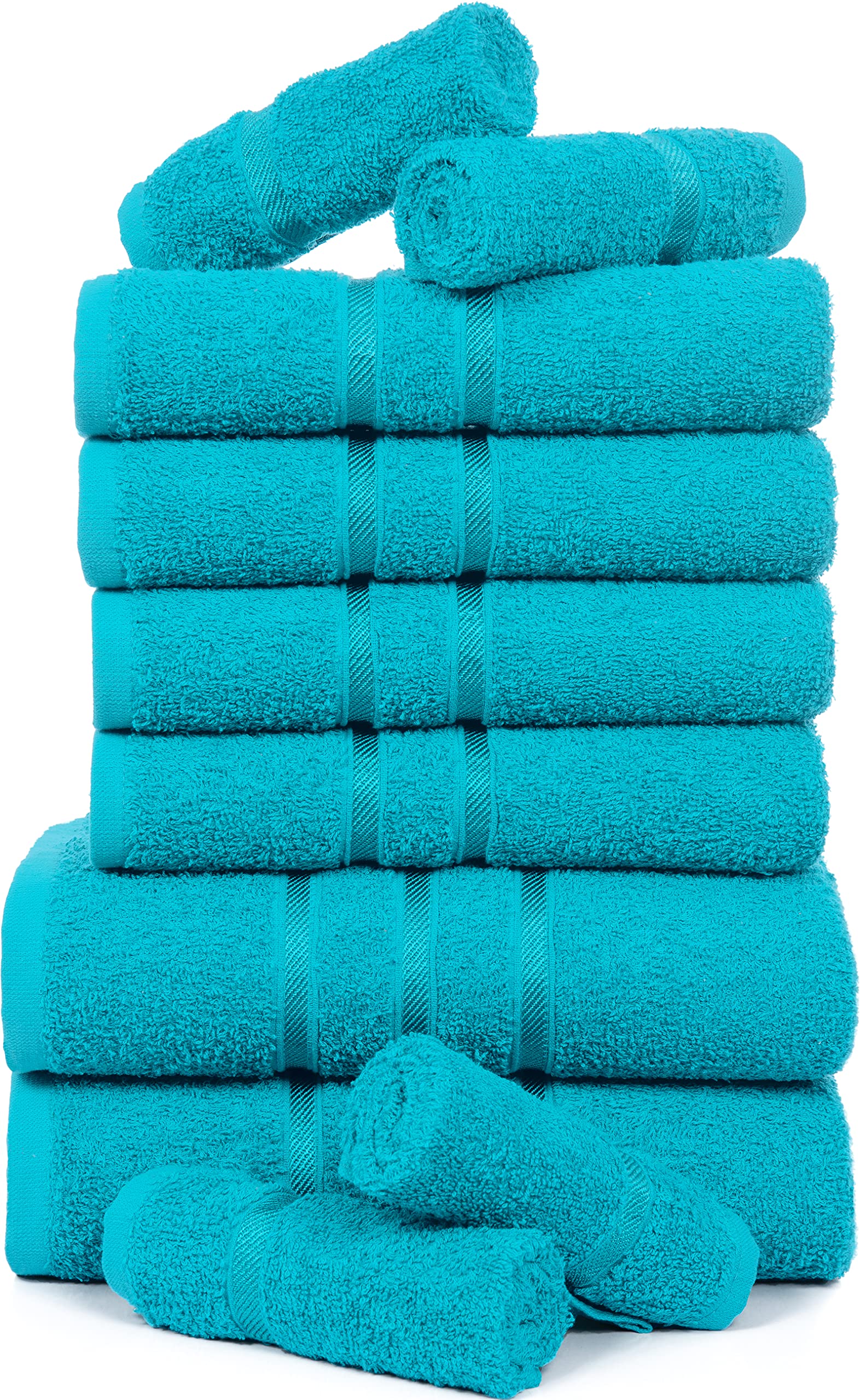 ZIMEL HOMES 10-Piece Towels Bale Set for Bathroom, Ultra Soft Premium Quality Water Absorbent Towel Gift Sets, 100% Combed Cotton, 4x Face 4x Hand 2x Bath Towels (Aqua)