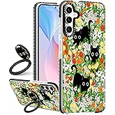 Boaretiu Cute Kawaii for Samsung Galaxy S25 Case with Stand - Fashion Cool 360° Rotate Ring Holder Kickstand Cat Flower for Women Girls Boys Teens Girly for Galaxy S25 Case