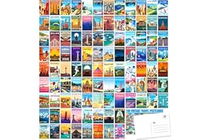 LCLAIDYDY 100 Vintage Travel Postcard Set,World Famous Country City Illustrations Mailing Postcards,Travel Decor Posters Prints Post Cards for Travelers 4x6