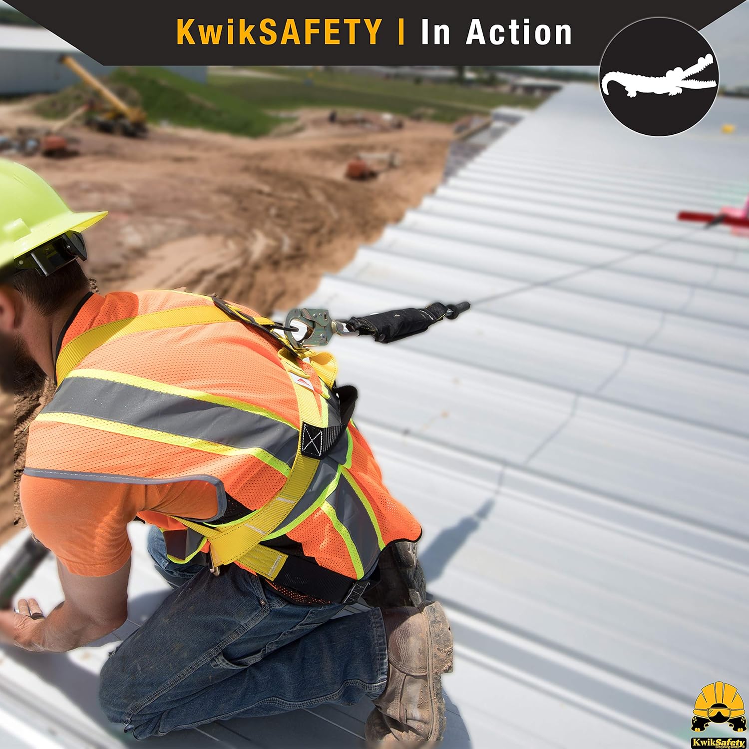 KwikSafety (Charlotte, NC) GATOR KIT |Temporary Reusable Roof Anchor, 50’ Vertical Lifeline Rope 1D Ring Full Body Safety Harness Tool Lanyard | ANSI OSHA PPE Fall Protection Arrest Equipment Roofing - - 