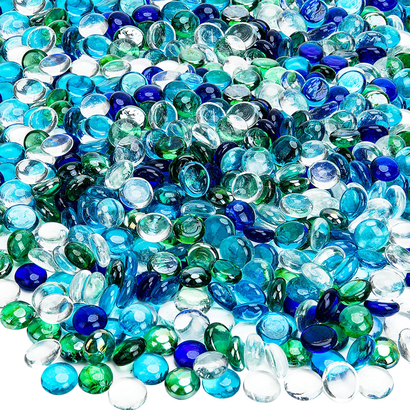 Hiziwimi 3600g(About 800Pcs) Glass Beads for Vase, Decorative Glass Pebbles, Sky Blue Cobalt Blue Green Transparent, 17-20MM Decorative Glass Stones Pebbles for Aquariums, Gardens & Crafts Decoration