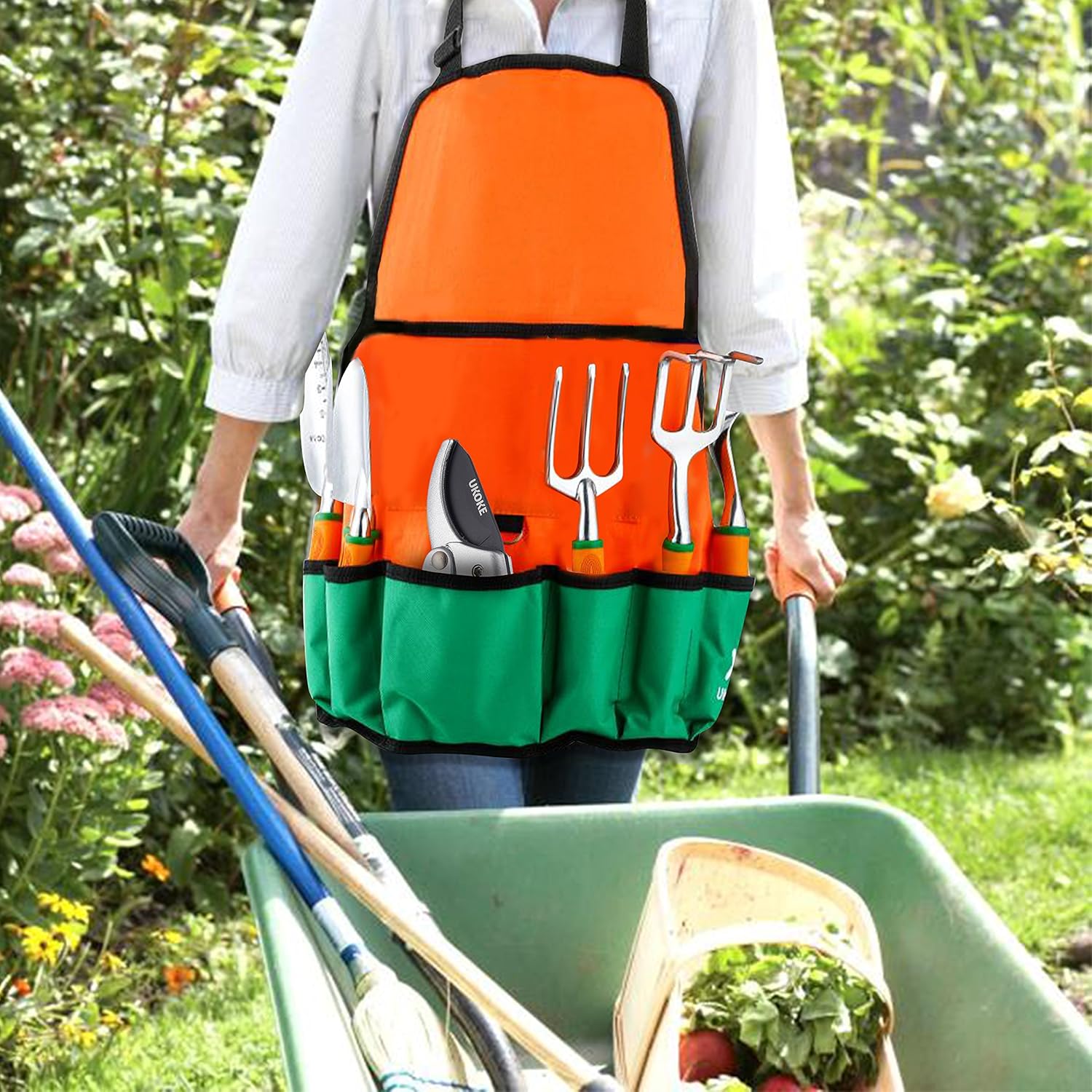 UKOKE Garden Tool Set, 12 Piece Aluminum Hand Tool Kit, Garden Canvas Apron with Storage Pocket, Outdoor Tool, Heavy Duty Gardening Work Set with Ergonomic Handle, Gardening Tools for women men : Garden & Outdoor