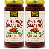 Traina Home Grown CA Org. Sun Dried Tomatoes in Oil Julienne Cut-(8.5oz2pk) | Premium California Tomatoes - Organic - Marinated with Olive Oil - Gluten Free - Non-GMO - High Fiber - Kosher