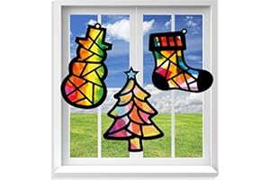 VHALE Suncatchers Craft 3 Sets (9 Cutouts) w Tissue Papers Stained Glass Effect Paper Sun Catcher Kit, Window Art, Classroom Crafts, Creative Art Projects, Kids Party Favors (Christmas)
