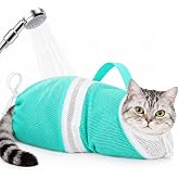 Cat Bathing Bag, Anti-Scratch Mesh Washing Shower Bag for Nail Trimming | Adjustable Breathable Cat Bath Restraint Bag with Drawstrings and Zipper Openings for Grooming and Routine Cat Care