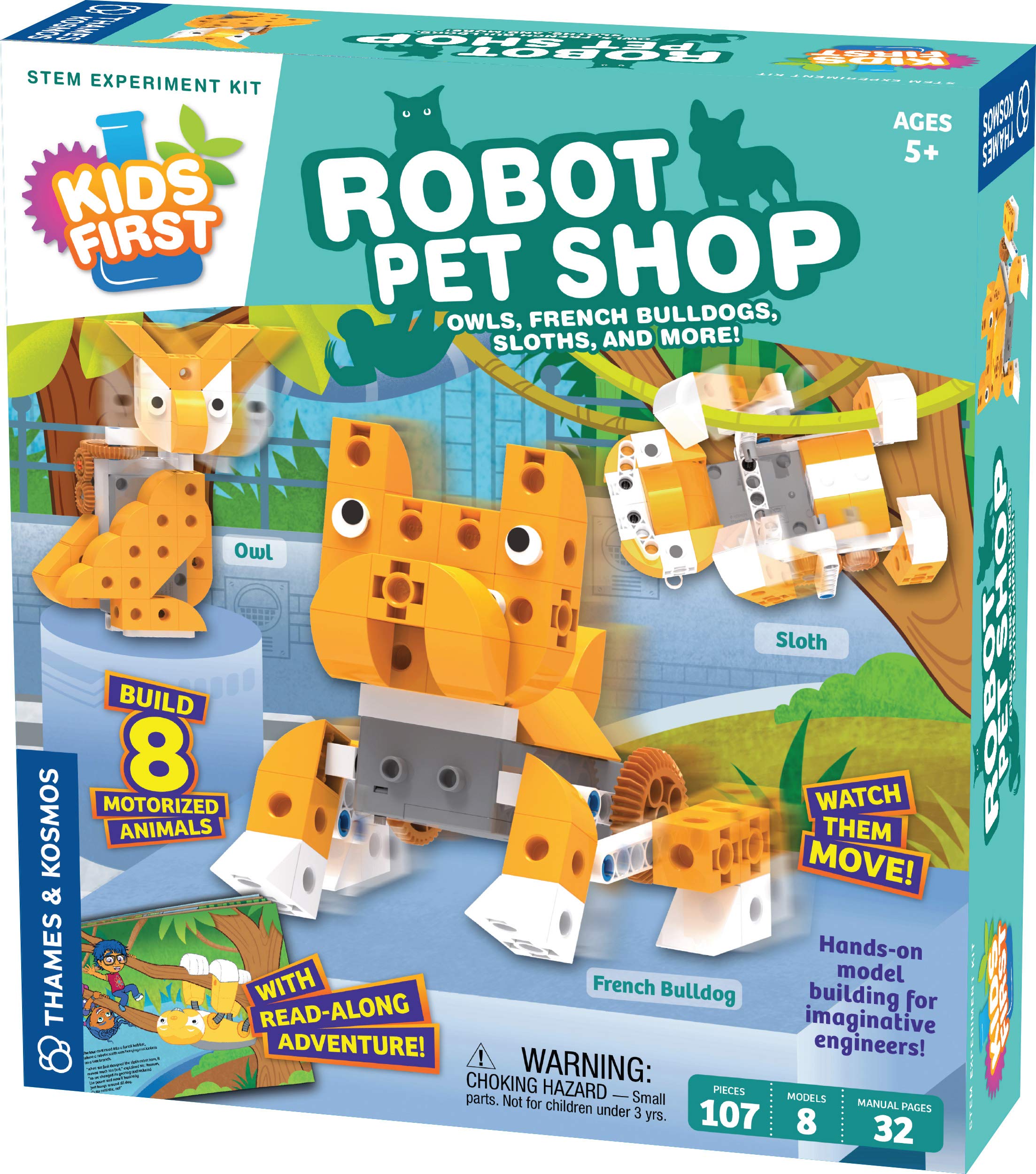 Photo 1 of Thames & Kosmos Kids First Robot Pet Shop: Owls, French Bulldogs, Sloths & More! STEM Experiment Kit for Young Engineers | Build 8 Motorized Robots of Cute Animals | Play & Learn with Storybook Manual