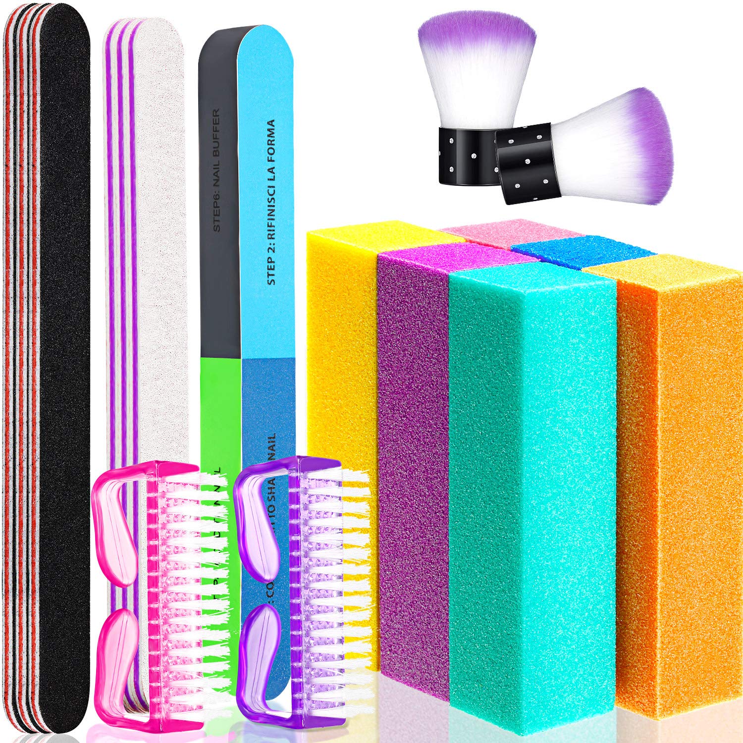 17 Pieces Nail Files and Buffers Set, 120 Grit Nail Buffer Blocks, 100/180 Grit