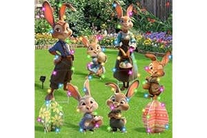Vivantia 8 Pieces Easter Yard Sign Happy Easter Bunny Yard Sign with Stakes and Solar LED Light String Easter Eggs Yard Signs Waterproof Easter Bunny Yard Decorations for Spring Home Garden Lawn Decor