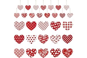 A1DIEE A1idee 45Pcs Valentine's Day Wooden Hanging Ornaments Decoration 15 Style Red Heart Shaped Love Pattern Craft with Twine Rope Party Favor Supplies Celebration Gifts for Lovers Wedding Tree Home Decor