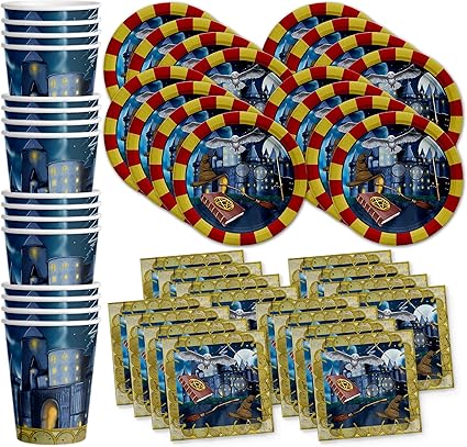 Amazon.com: Juego de artículos para fiestas de cumpleaños del Castillo del Mago, kit de vajilla con platos, servilletas, vasos, para 16: Toys \u0026 Games