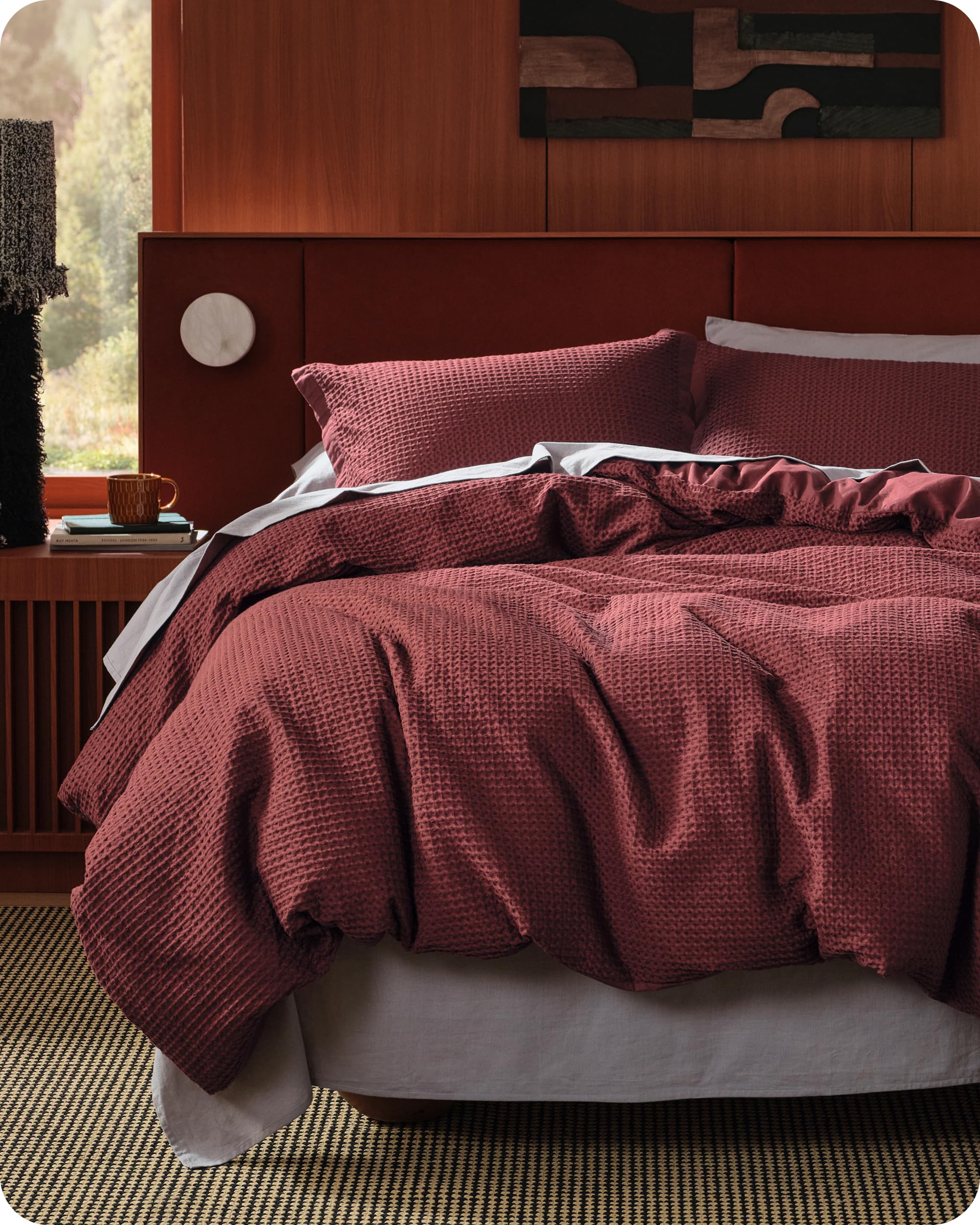 Photo 1 of Bedsure Cotton Duvet Cover King - 100% Cotton Waffle Weave Maroon Red Duvet Cover King Size, GentleSoft™ and Breathable Bedding Set for All Season, 3 Pieces, 104"x90"