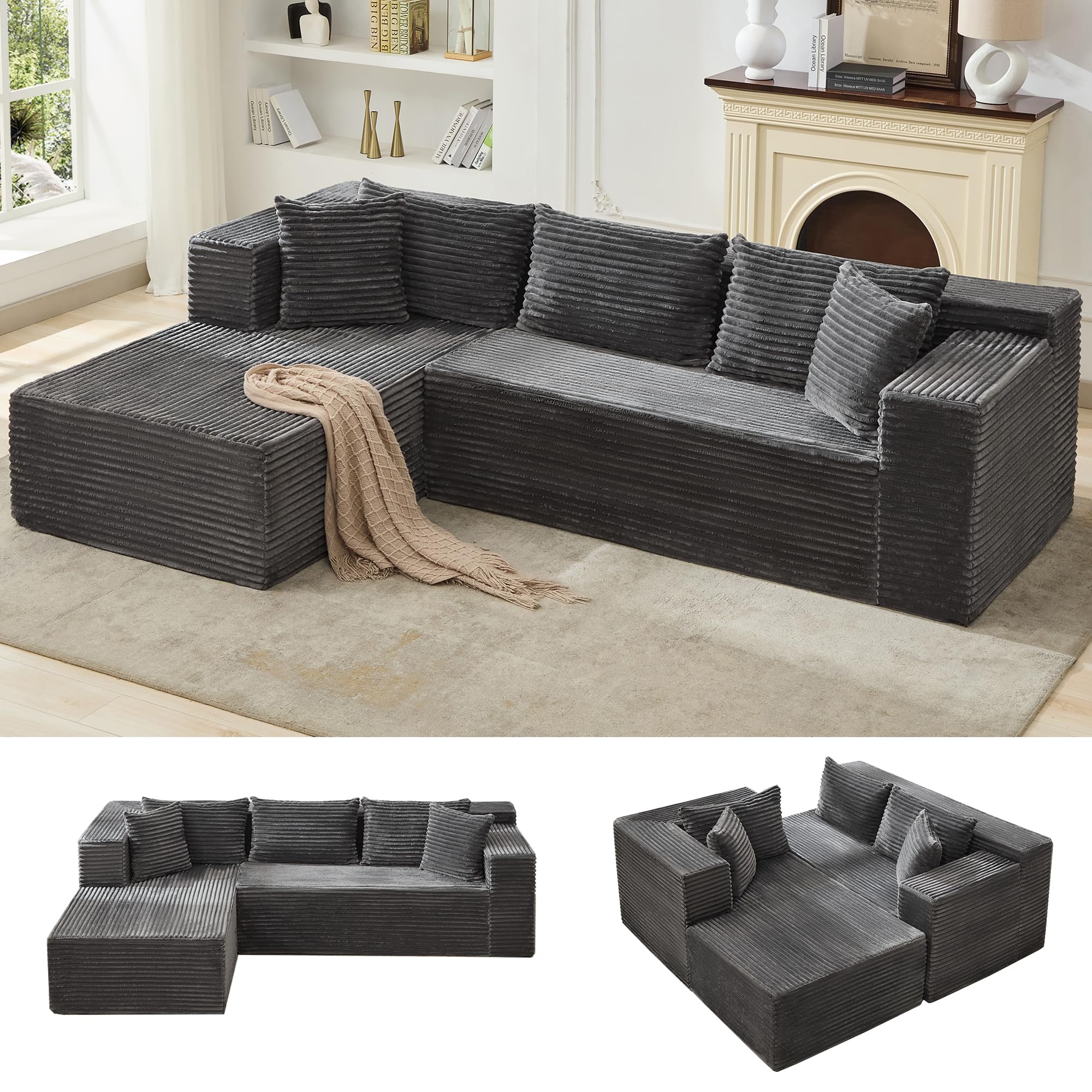 Photo 1 of ****SEE PHOTOS INCOMPLETE COUCH******Modular Sectional Sofa Cloud Sectional Couch, 106" Comfy L Shaped Black Couches for Living Room,Oversized Sofa Sleeper with Deep Seat, No Assembly Required