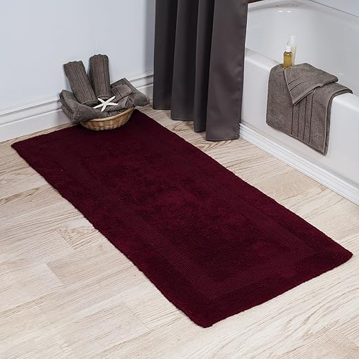 Amazon Com Bedford Home 100 Cotton Reversible Long Bath Rug Burgundy 24x60 Home Kitchen