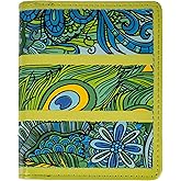 Shag Wear Women's PU Vegan Leather Colorful Slim Trendy Small Bifold Wallet with 4 Credit Card Slots, 1 Zippered Coin Pocket, and Clear ID Window (Abstract, Green)