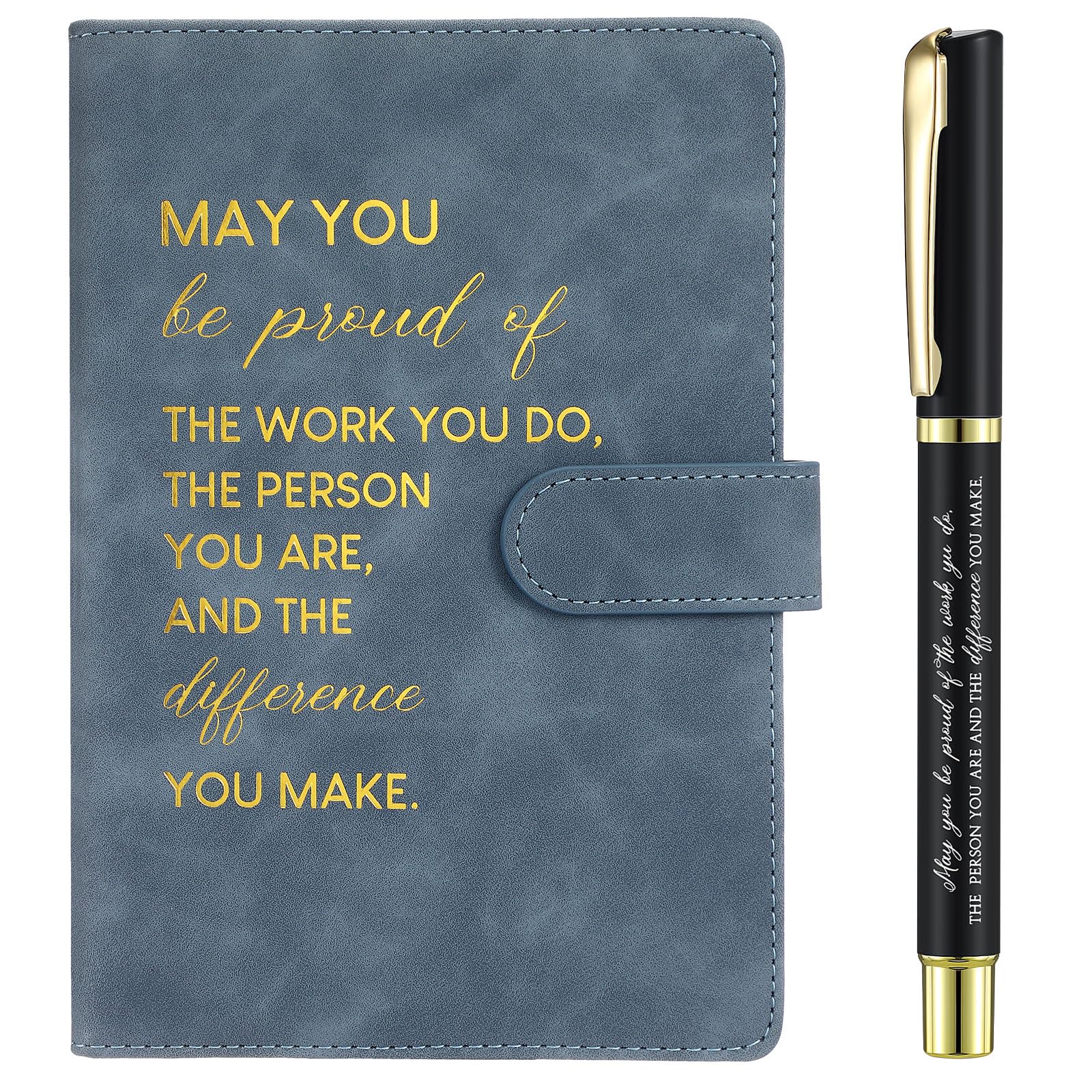 Sinmoe Inspirational Leather Notebook and Pen Set, Employee Appreciation Thank You Gifts New Job Leaving Gifts for Men Women Volunteer Team Colleague Coworker Teacher Office(Blue,Difference)