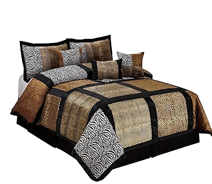 Amazon Com 7 Piece Marten Fuax Fur Safari Patchwork Comforter Set