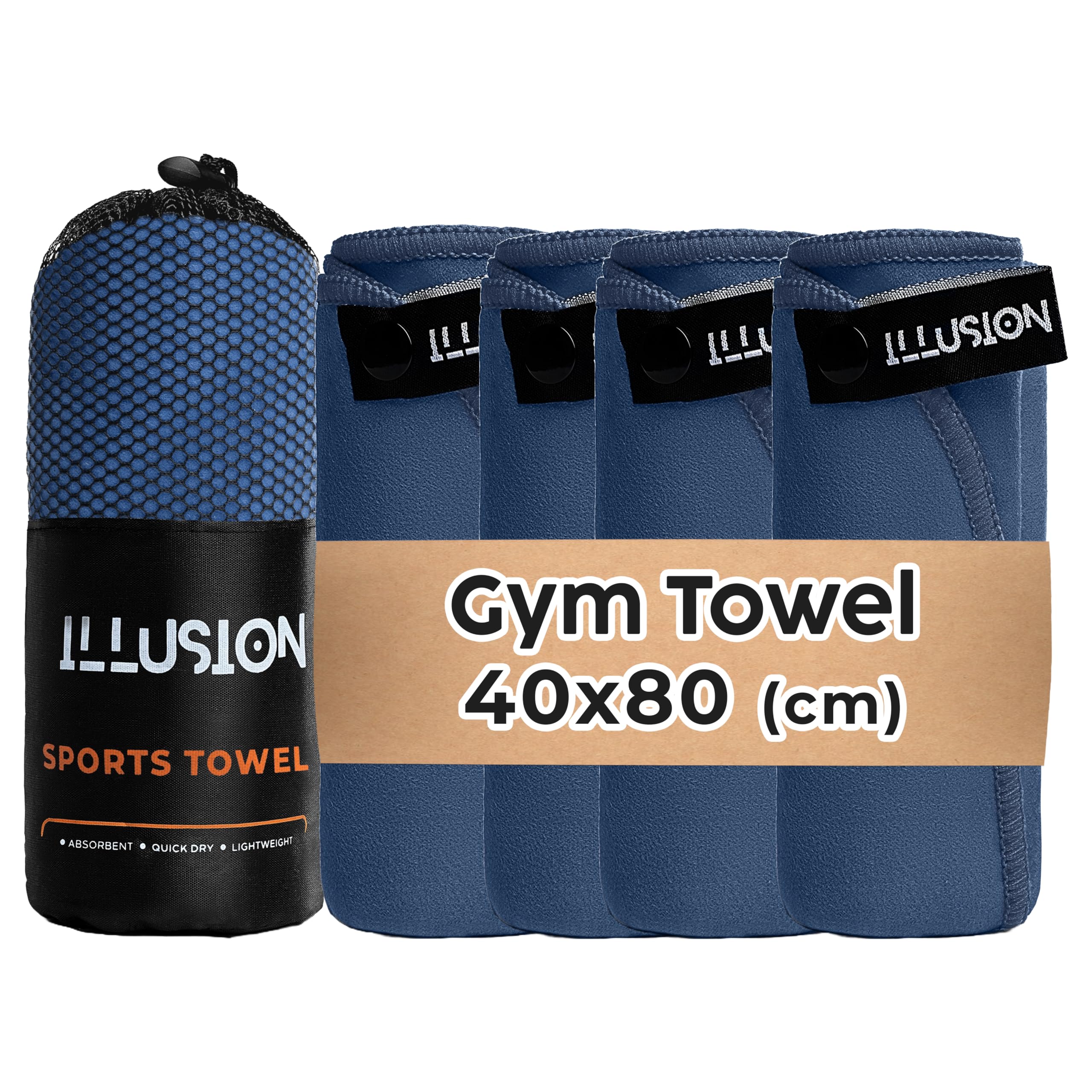 illusion Small Microfibre Gym Towel for Active Sports (40x80cm) - Lightweight Quick Dry Towel - Ideal for Cardio, Cycling, Strength Training, Yoga, and Running, Perfect for Athletes Training Outdoors — image 1