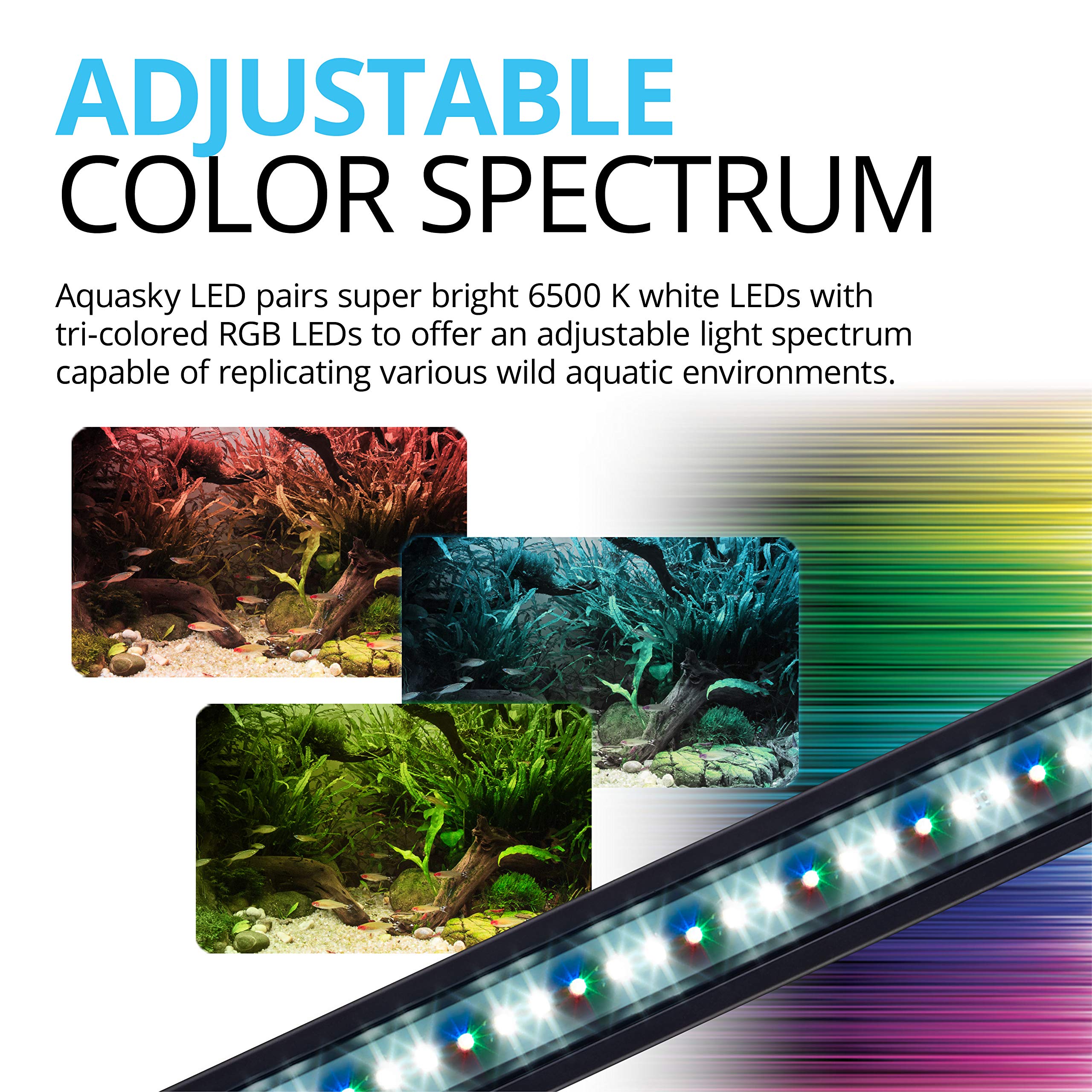 Fluval Aquasky 2.0 Bluetooth LED Aquarium Light – 27W, 36–48" | RGB + 6500K White | App-Controlled with 24-Hour Light Cycle & Weather Effects | IP67 Waterproof | Wide 120 Coverage - View 5