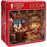 Buffalo Games Thomas Kinkade Santa Checking His List, 1000 Pc Jigsaw Puzzle | Display-Ready Collector's Tin, Full-Color Reference Poster, Precision-Cut Pieces, Christmas Puzzles 1000 Pieces