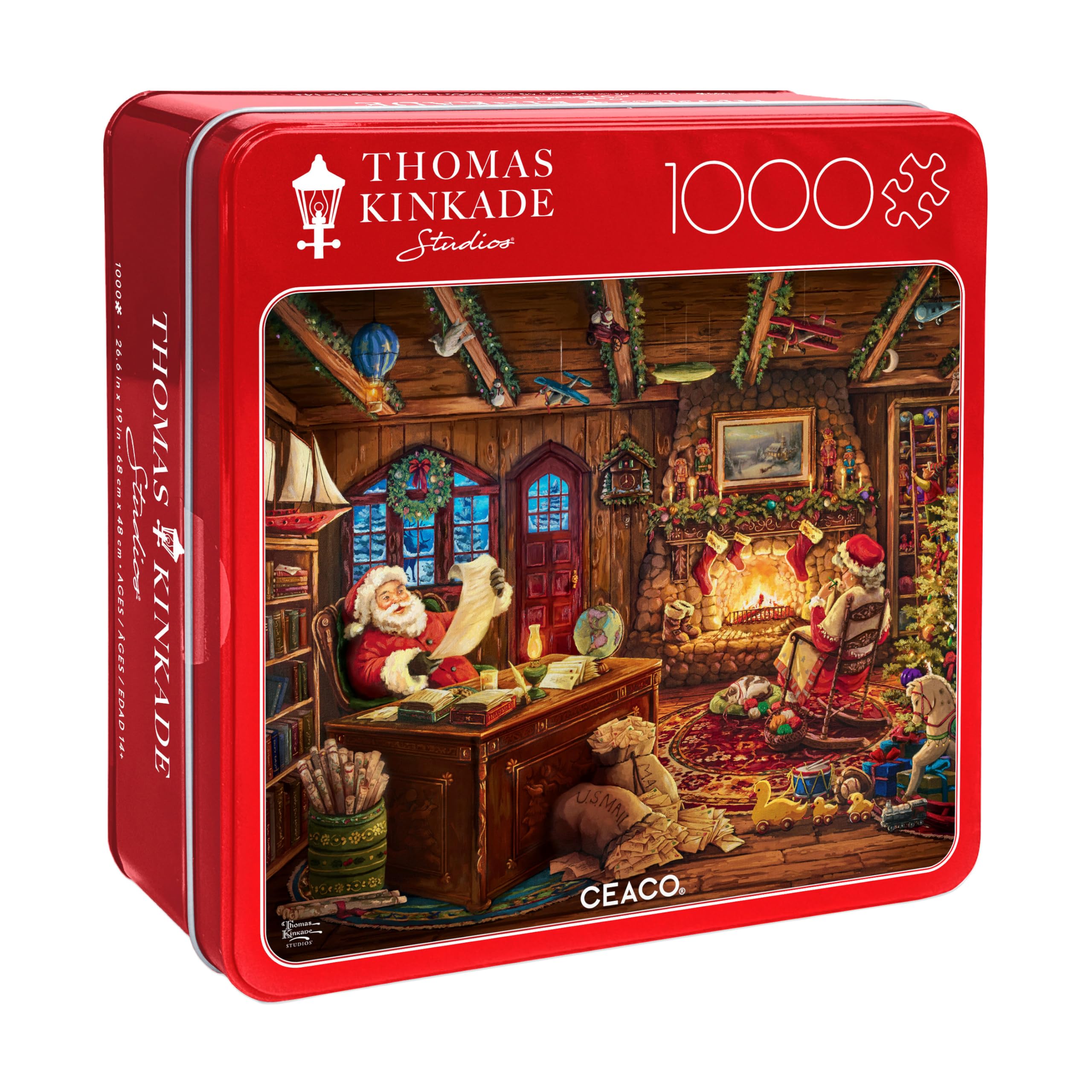 Photo 1 of Buffalo Games - Thomas Kinkade - Santa Checking His List - 1000 Piece Christmas Premium Collector’s Tin Jigsaw Puzzle - Festive, Holiday Puzzles for Adults – Winter Artwork, Relaxing Fun