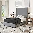 Merrick Lane Bramlett Modern Platform Bed - Gray Faux Linen - Twin - Padded Wingback Headboard - 3" Floor Clearance - Wood Support Slats - No Box Spring Needed