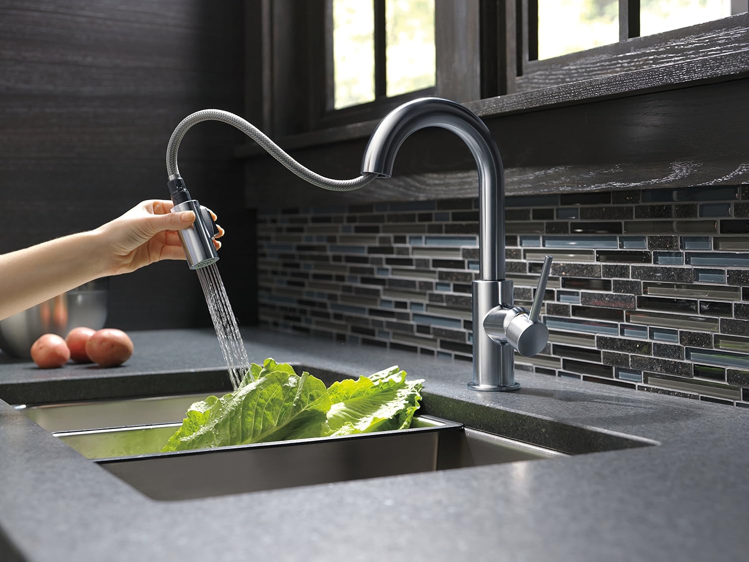 Delta Faucet Trinsic Single-Handle Bar-Prep Kitchen Sink Faucet with Pull Down Sprayer and Magnetic Docking Spray Head, Arctic Stainless 9959-AR-DST - Touch On Kitchen Sink Faucets - 