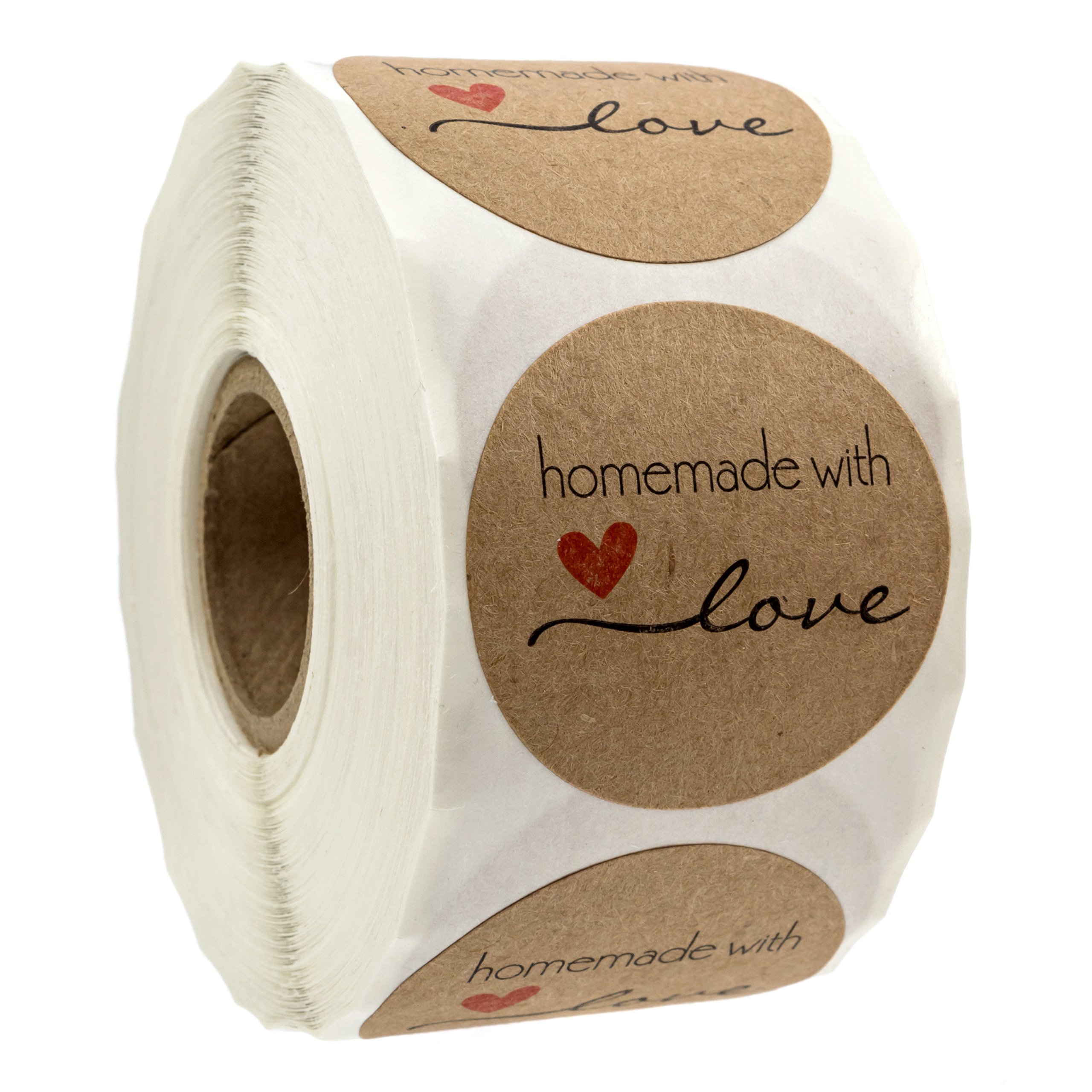 1.5" Inch Round Natural Kraft Homemade with Love Stickers / 500 Labels