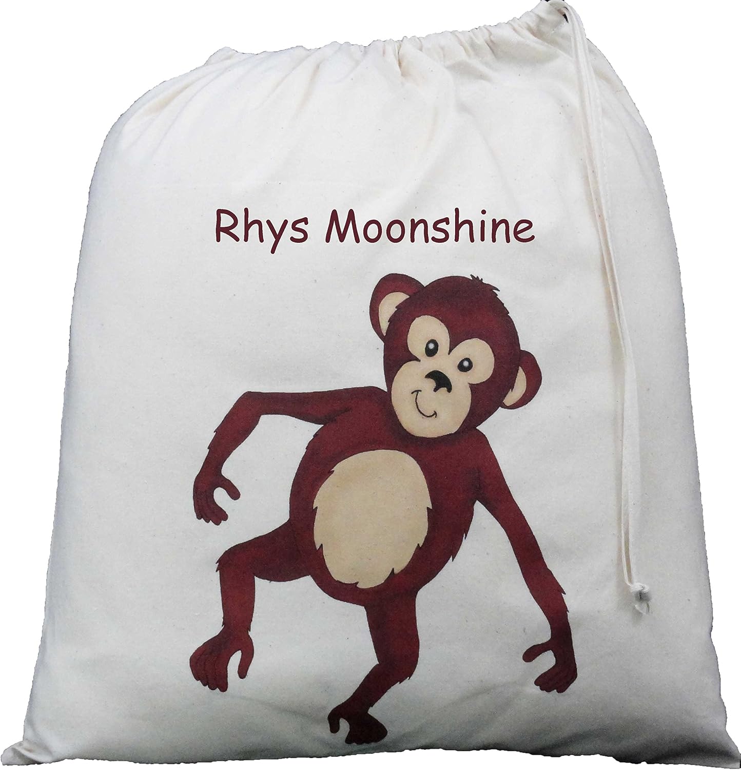 Personalised Cute Monkey Design Large Cotton Drawstring Storage Bag