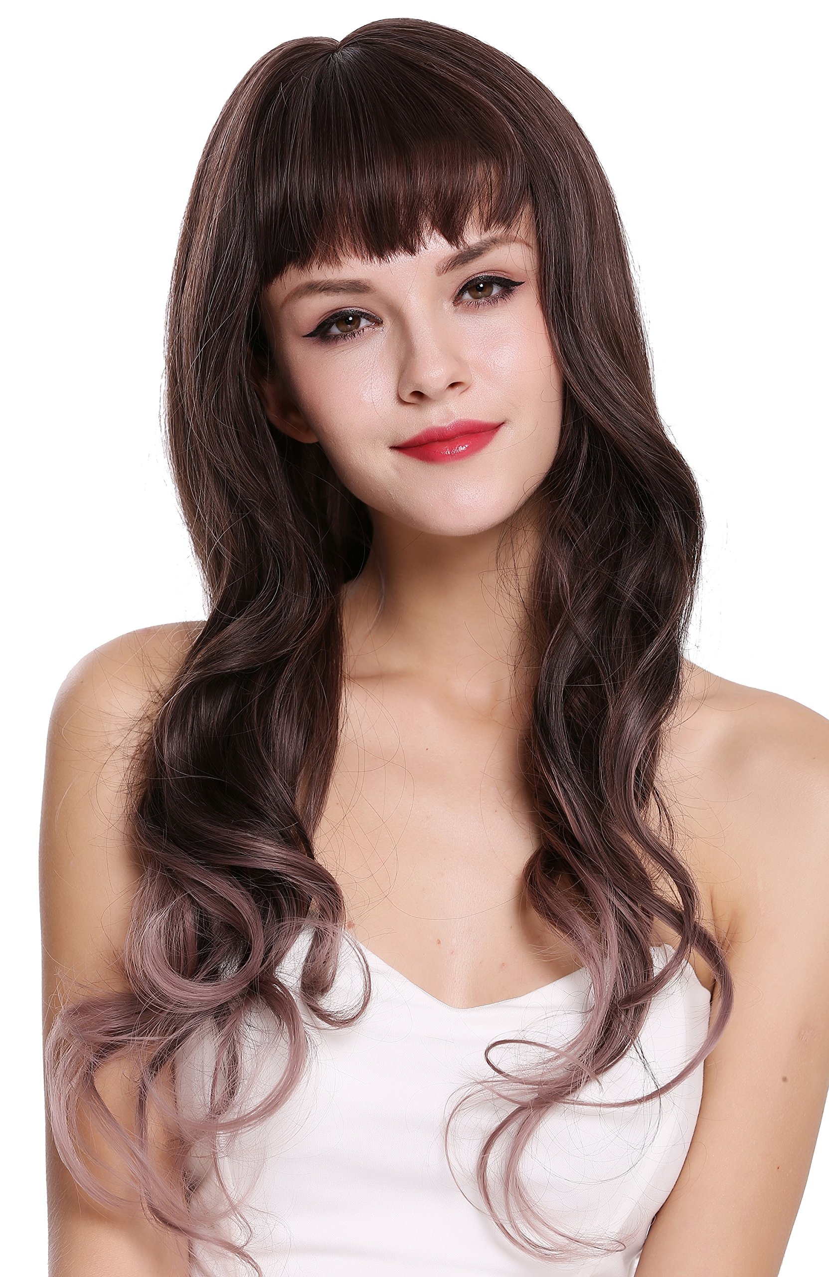 WIG ME UP - H1835-6A/612 Quality women's wig long wavy fringe brown rose pink ombre mix lady