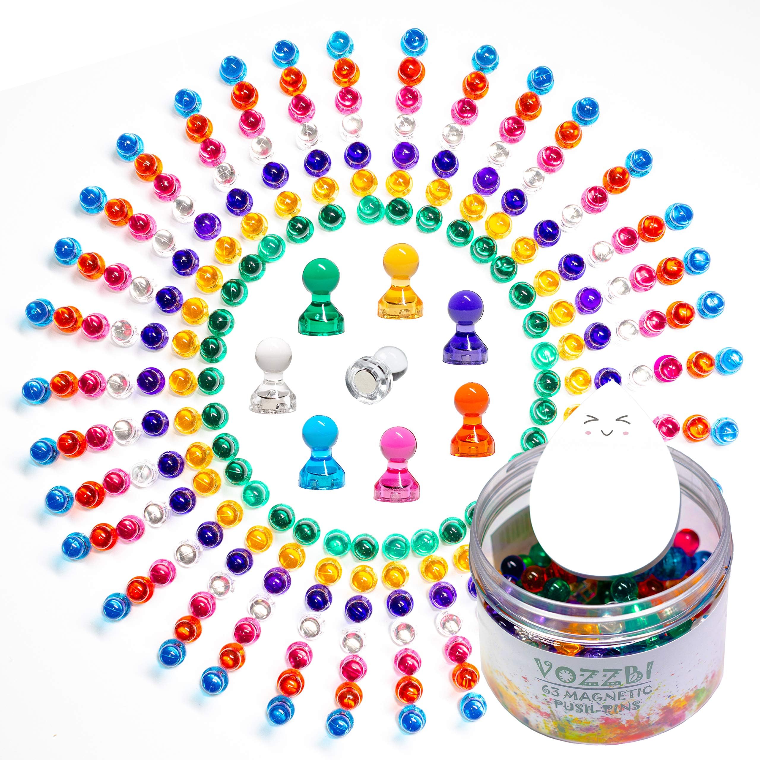 Push Pin Magnets - 63 Pack Strong Magnet Thumbtack and Funny Notepads - 7 Assorted Color Magnetic Push Pins - For Home Office Whiteboard Teacher Magnets Classroom - Refrigerator Magnets Fridge Magnets