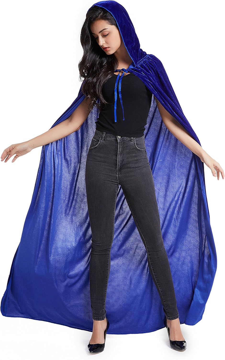 Crizcape Unisex Halloween Costume Cape Hooded Velvet Cloak for Men and Womens Blue