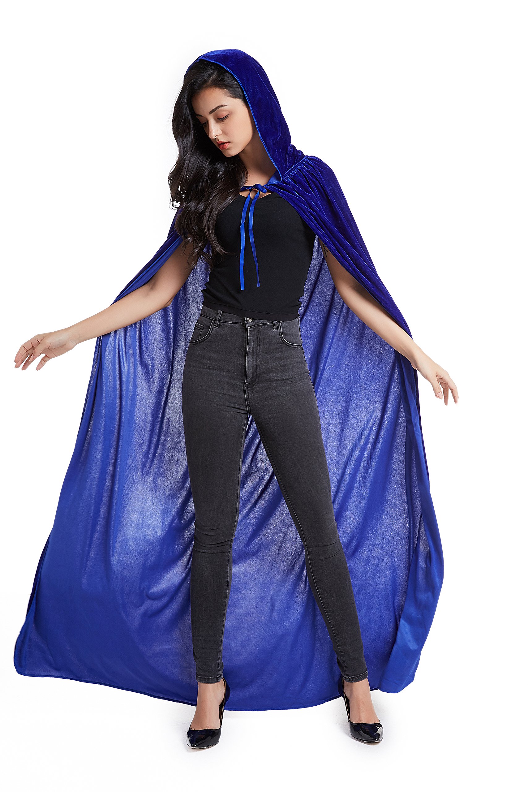Crizcape Unisex Halloween Costume Cape Hooded Velvet Cloak for Men and Womens Blue