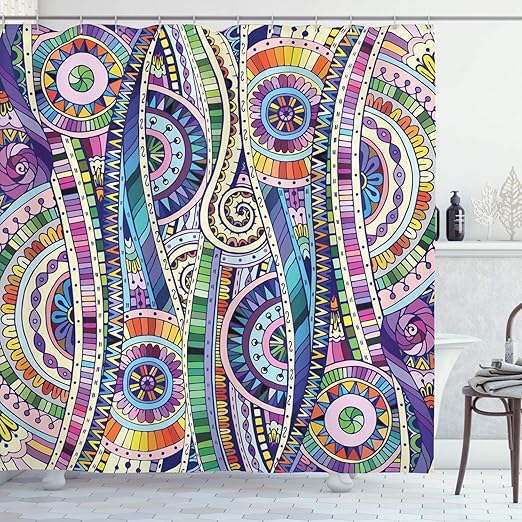 Amazon Com Ambesonne Floral Shower Curtain Geometric Mosaic