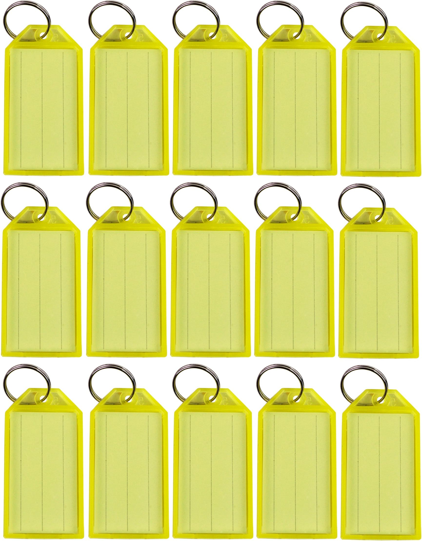 Lot of 100 Key ID Labels Tags Split Key Ring Key Chain Name Tag Click-It Clear Colors By Spreezie (Yellow)