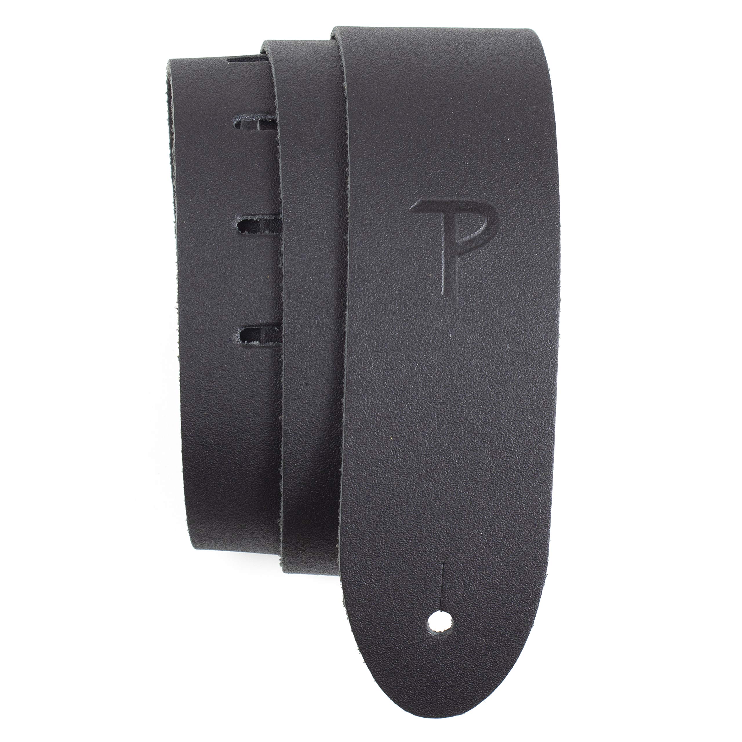 Perri’s Leathers Ltd. - Guitar Strap - Basic Leather - Black - 2” inches Wide - Adjustable - For Acoustic/Bass/Electric Guitars - Made in Canada (B20-177)