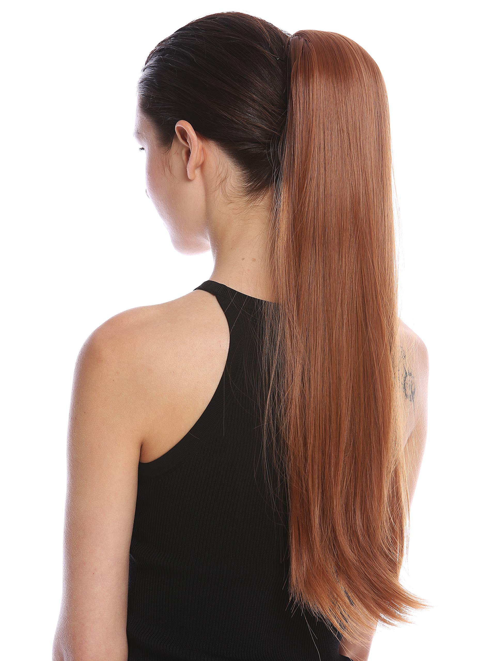 WIG ME UP - YZF-1094S-30 Hairpiece ponytail (comb & ribbon wrap-around system) extension pigtail very long (24inch) straight smooth copper brown