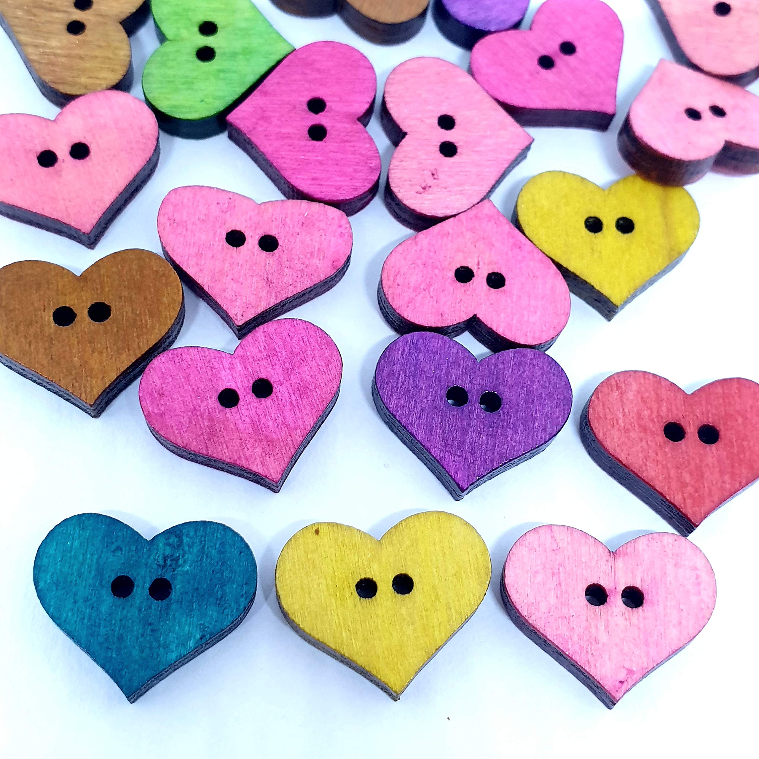MajorCrafts® 50pcs 20mm Randomly Mixed Colours 2 Holes Heart Shaped Wood Sewing Buttons Needlework Craft Embellishments