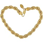 LIFETIME JEWELRY 7mm Rope Chain Bracelet for Men and Women 24K Real Gold Plated