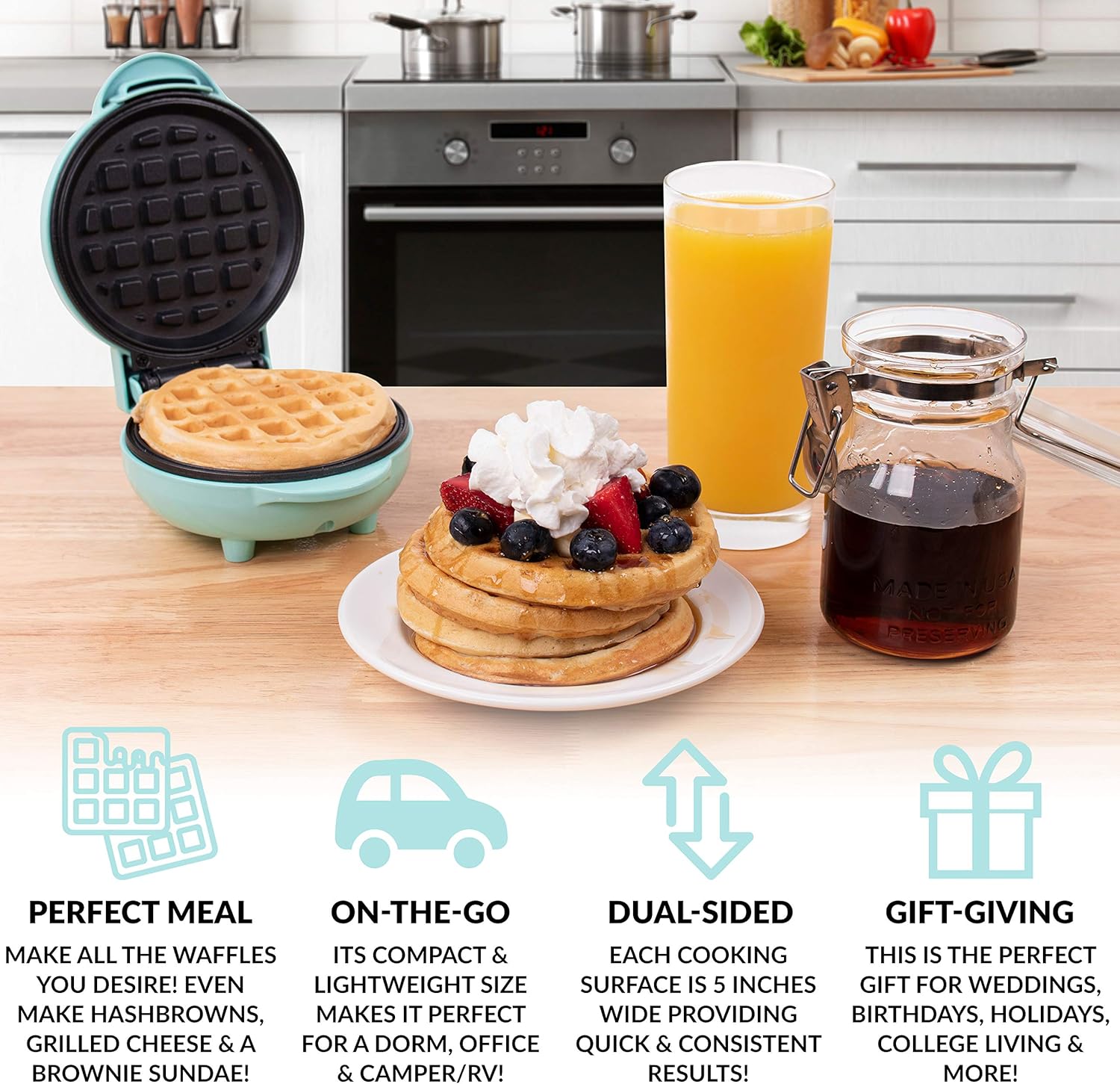 Nostalgia MWF5AQ MyMini Personal Electric Waffle Maker, Hash browns, French Toast Grilled Cheese, Quesadilla, Brownies, Cookies, Aqua: Kitchen & Dining