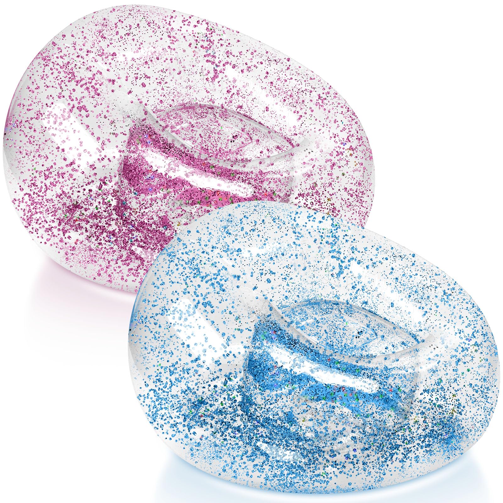 Photo 1 of Realspring Inflatable Bean Bag Chair for Adult Bean Bag Sofa Chair Blow up Inflatable Furniture for Outdoor Living Room Bedroom Balcony Travel Party Gift Accessories(Pink and Blue Glitter,2 Pcs)