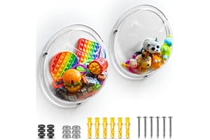 Gomos Acrylic Wall Organizer - 2-Pack Wall Toy Storage and Display - Transparent Bubble Organizer for Kids Room - Easy Installation, Back Panel Included