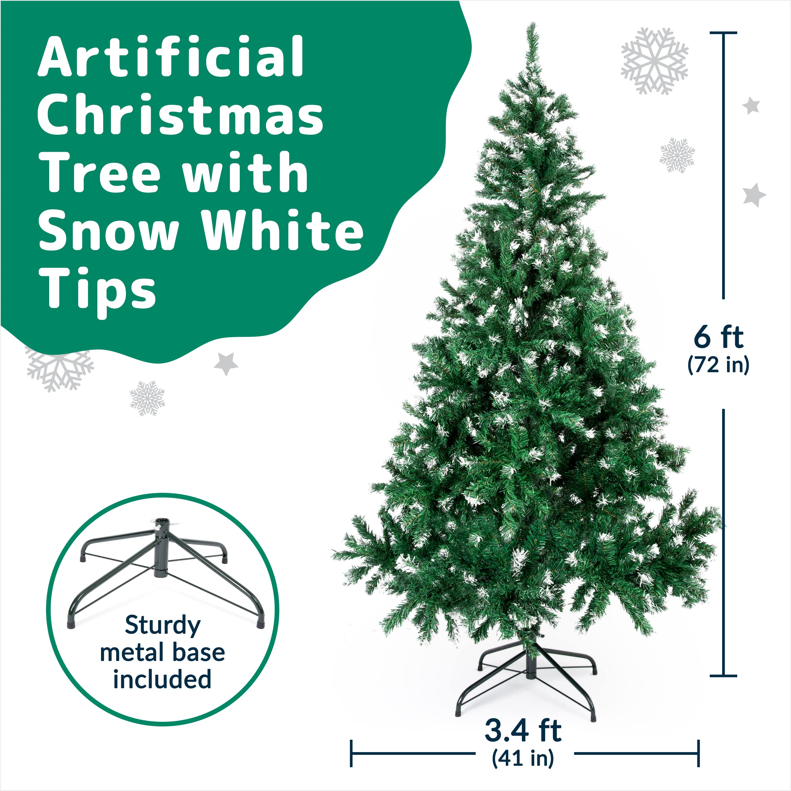 Prextex Premium 6 ft Artificial Christmas Tree - Flocked Christmas Tree - 6ft Frosted Christmas Tree - Prelit Artificial Christmas Tree - Fake Christmas Tree - Christmas Trees and Clearance